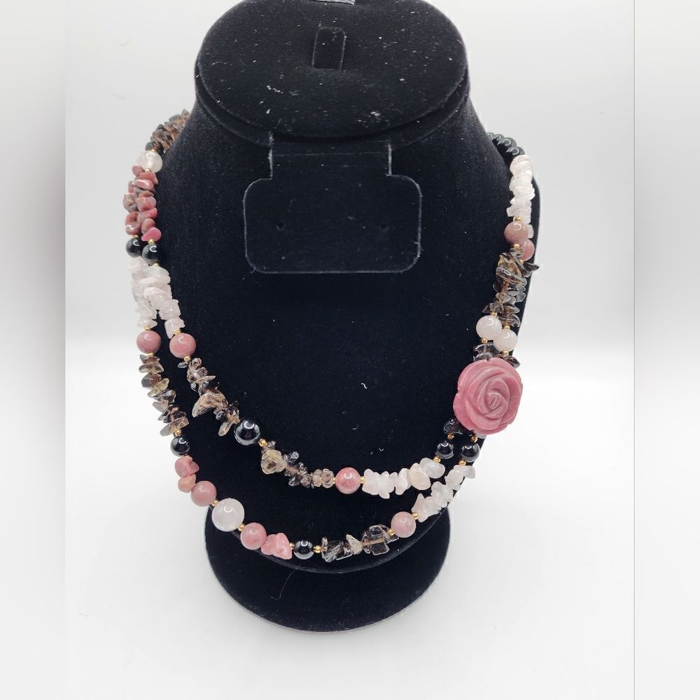 Lee Sands Multi-Gemstone Carved Flower 20" Necklace Pre-owned Jewelry NWOT